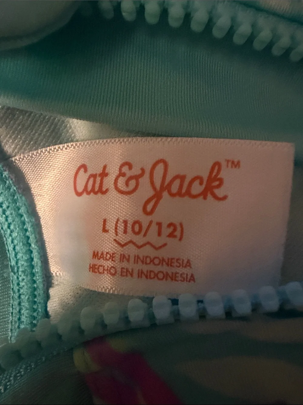 Cat and Jack Size L Girls' Long Sleeve Swimsuit - Aqua Leaf Print